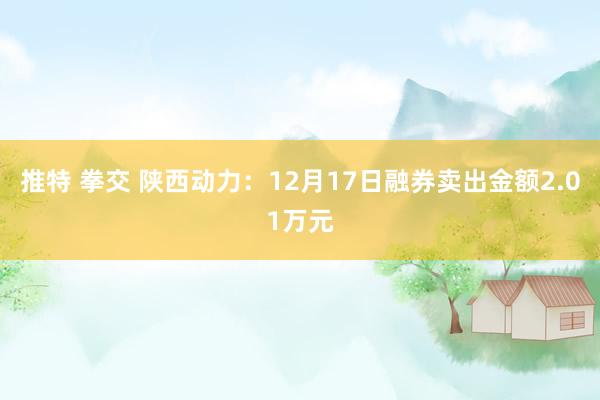 推特 拳交 陕西动力：12月17日融券卖出金额2.01万元