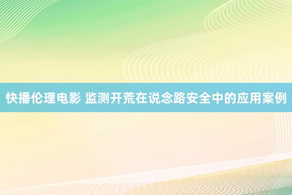 快播伦理电影 监测开荒在说念路安全中的应用案例