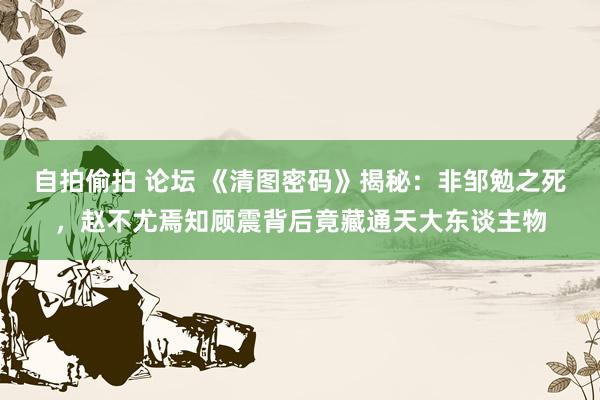 自拍偷拍 论坛 《清图密码》揭秘：非邹勉之死，赵不尤焉知顾震背后竟藏通天大东谈主物