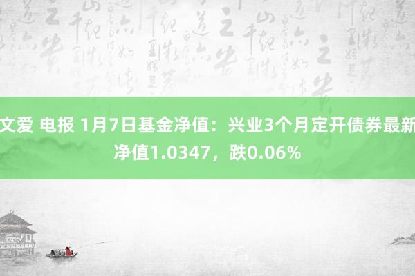 文爱 电报 1月7日基金净值：兴业3个月定开债券最新净值1.0347，跌0.06%
