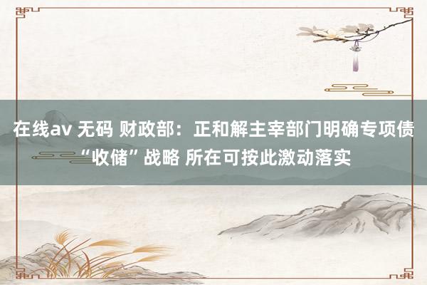 在线av 无码 财政部：正和解主宰部门明确专项债“收储”战略 所在可按此激动落实