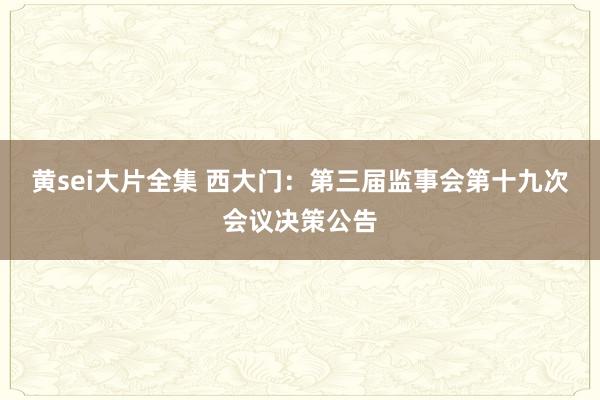 黄sei大片全集 西大门：第三届监事会第十九次会议决策公告