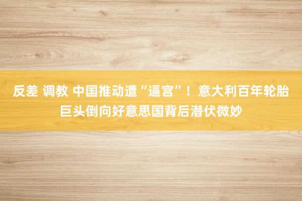 反差 调教 中国推动遭“逼宫”！意大利百年轮胎巨头倒向好意思国背后潜伏微妙