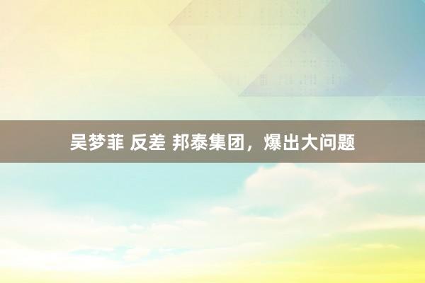 吴梦菲 反差 邦泰集团，爆出大问题